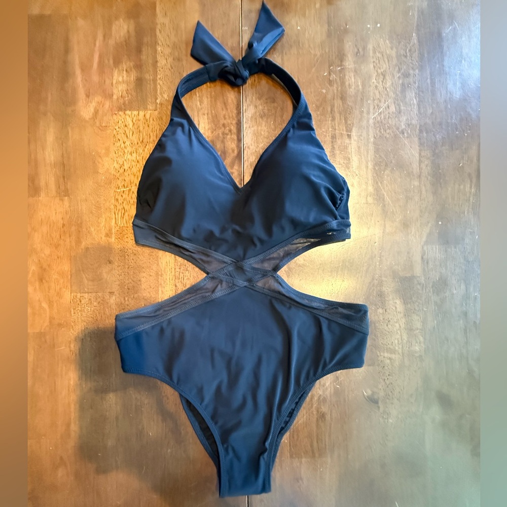 New Black Cutout One Piece Swimsuit.